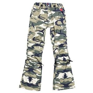 Y2K BOOST women's camo rave style scrunch knee flare pants, 25".